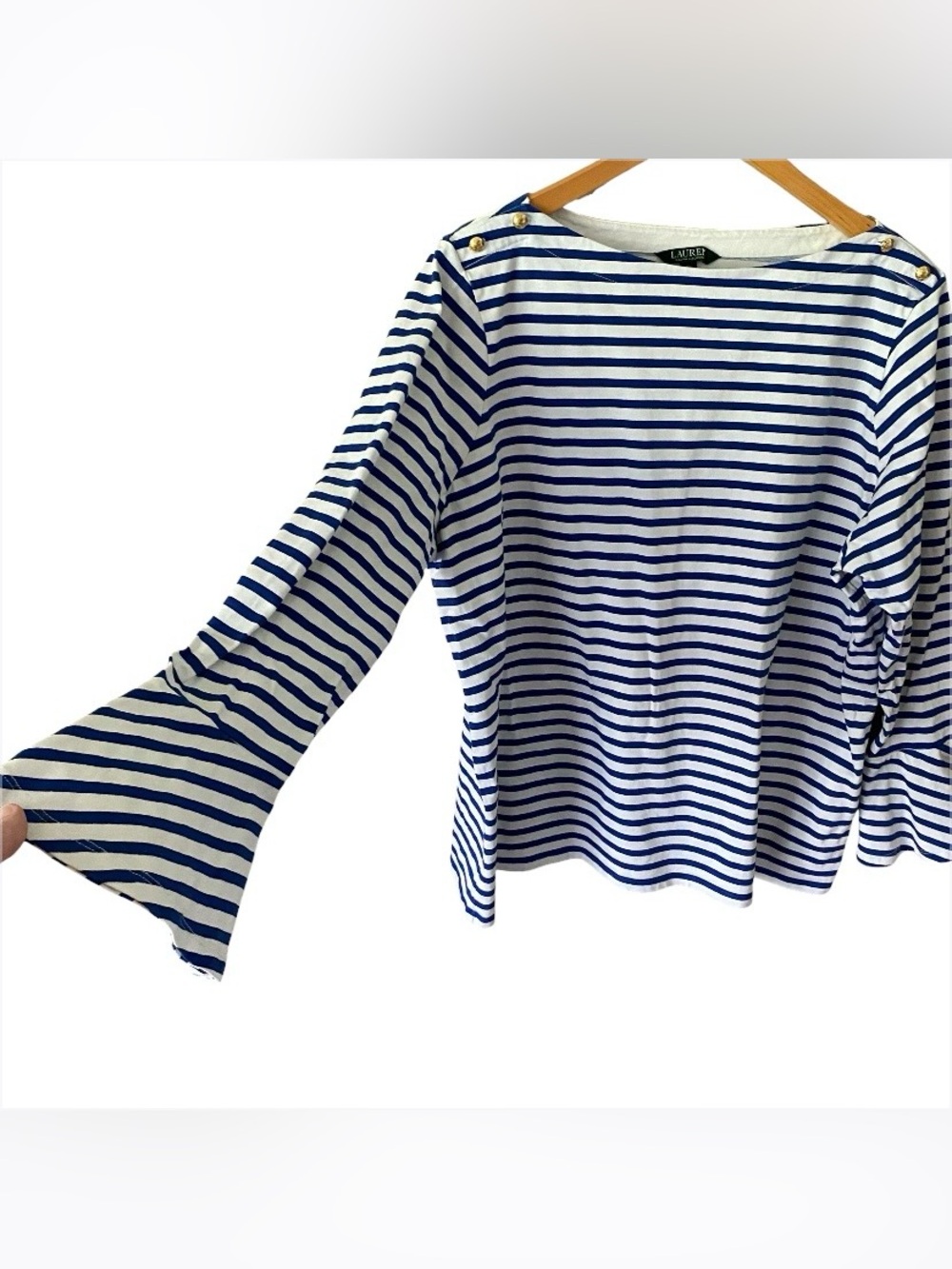 Lauren Ralph Lauren Blue Striped Bell Sleeve Shirt Nautical Womens Plus Size 3X